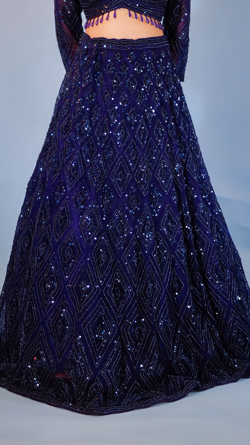 Navy Blue Lehenga with Sequins & Beadwork