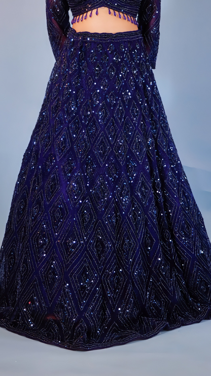 Navy Blue Lehenga with Sequins & Beadwork