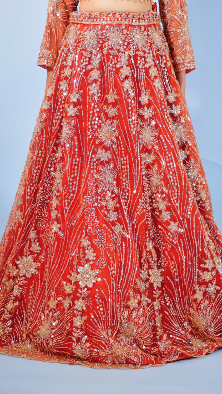 Orange Lehenga with Sequin