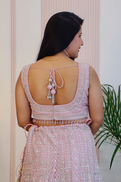 Pink Net Lehenga
