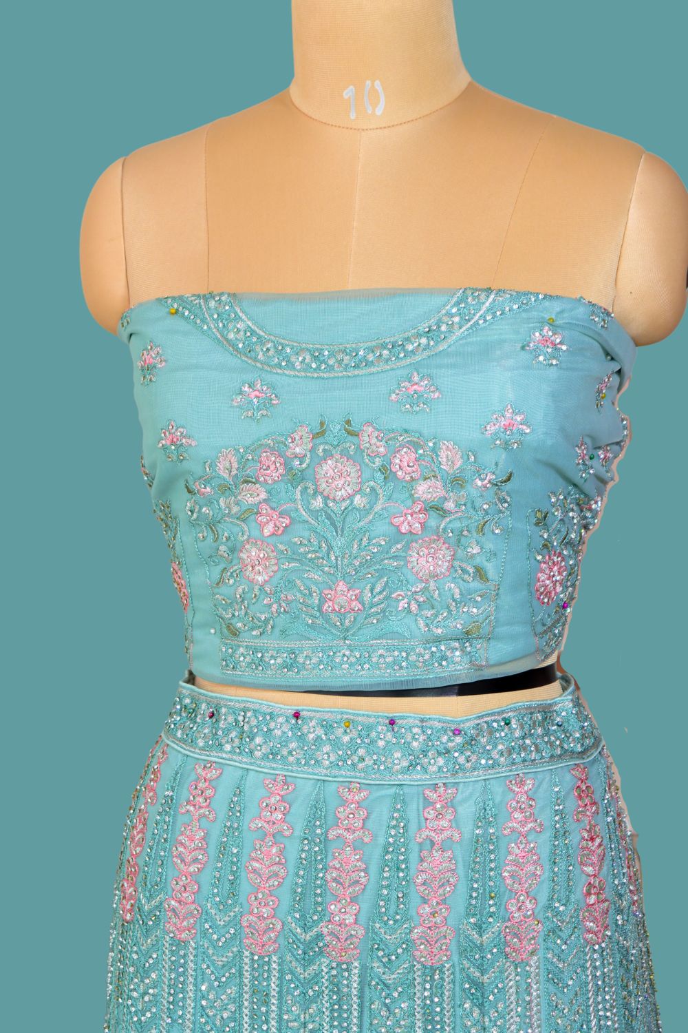 Light Blue Net Crop Top Lehenga