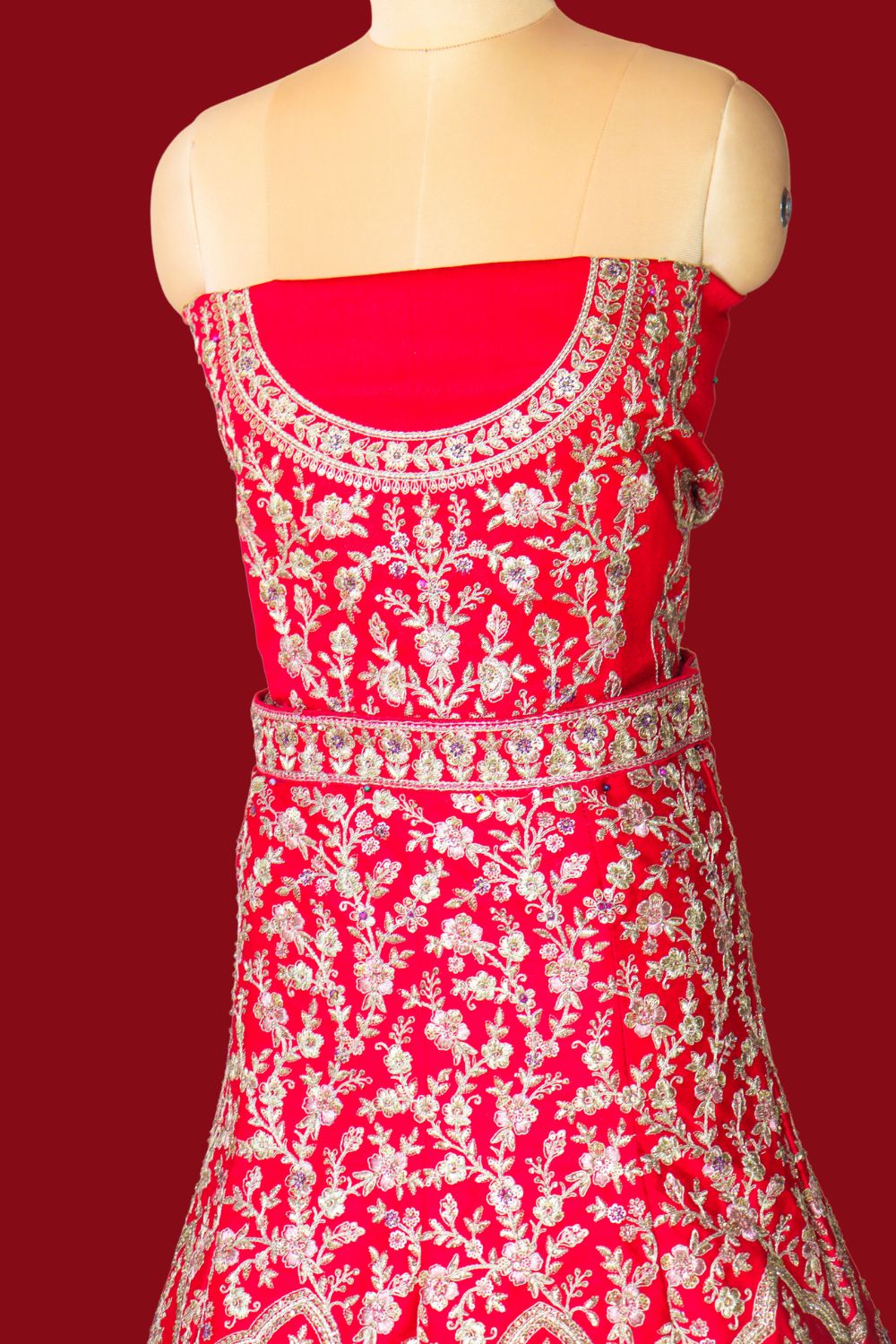 Tomato Red Raw Silk Bridal Lehenga