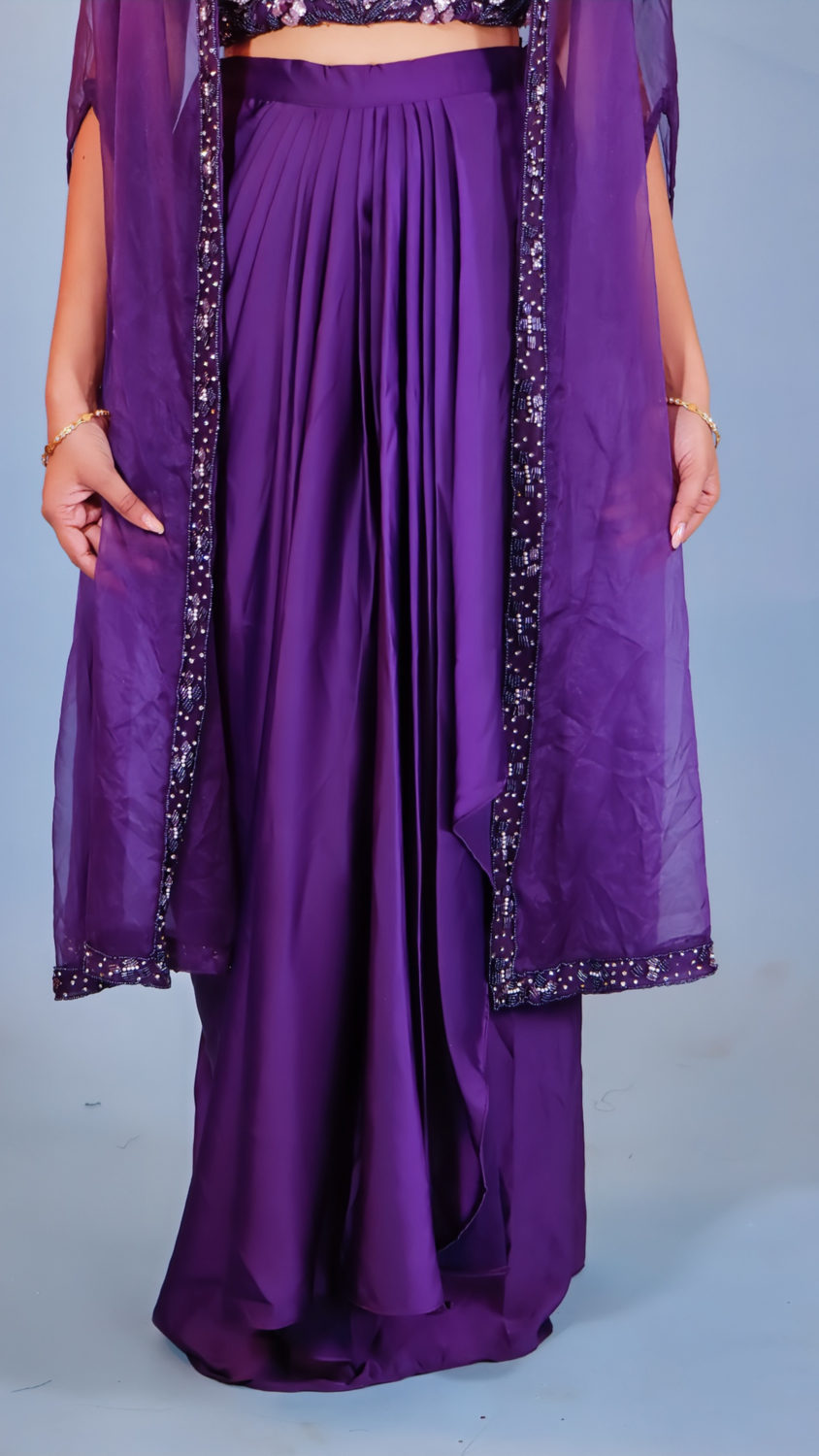 Purple Dhoti Style Dress with Shrug – Satin Silk