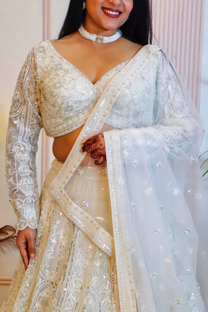 Ethereal Off-White Bridal Net Lehenga
