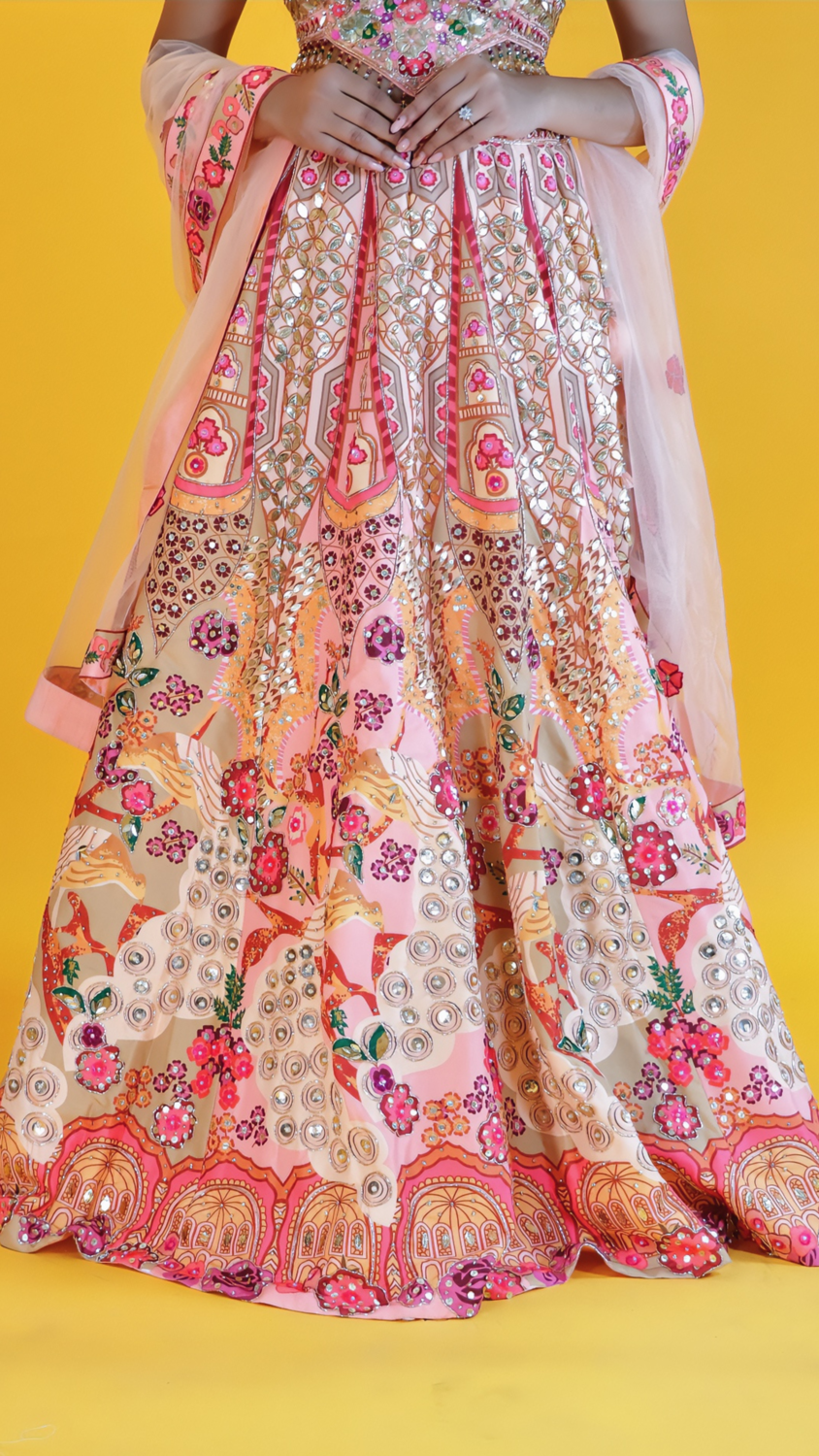 Peach Pink Raw Silk Lehenga
