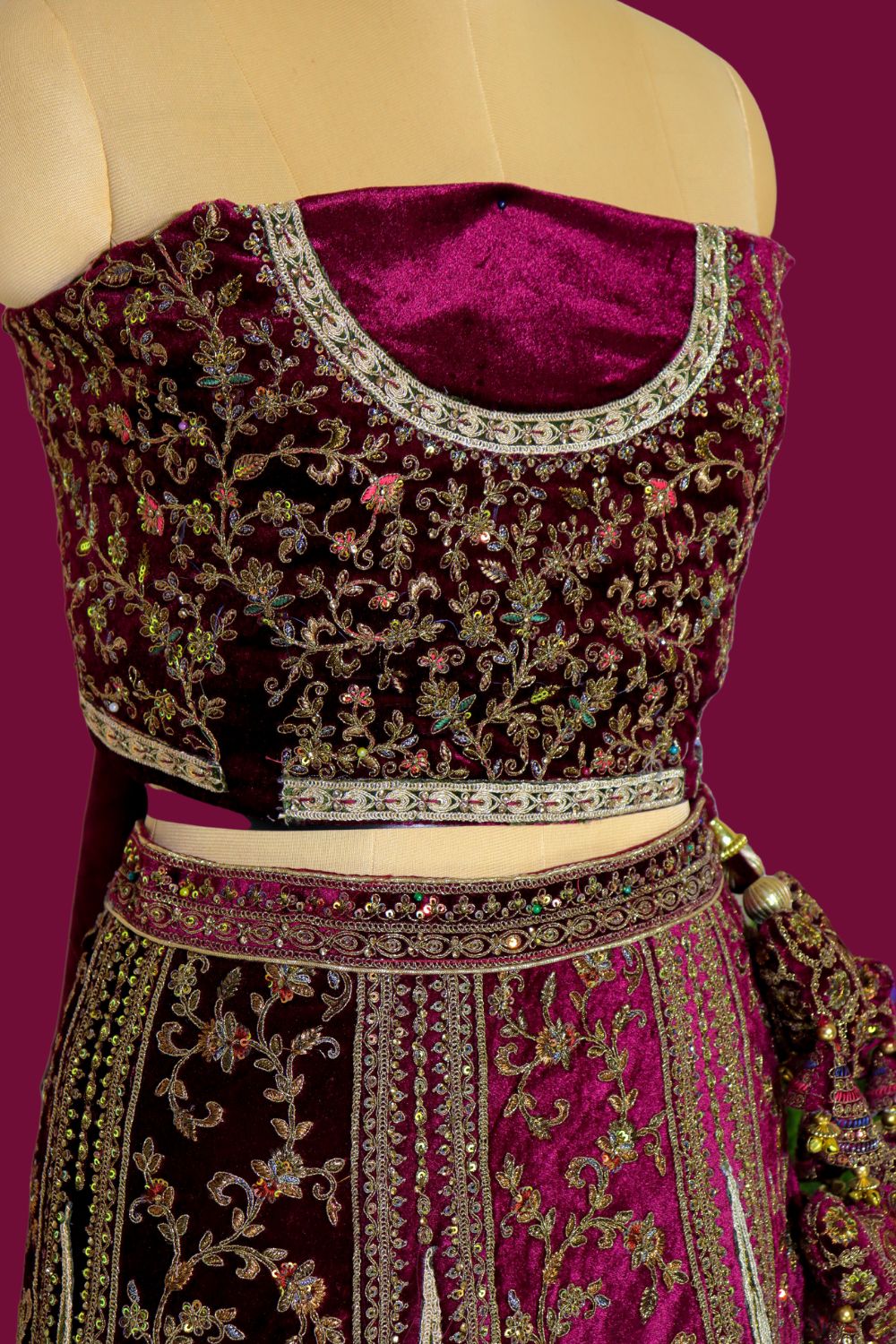 Regal Maroon Velvet Lehenga