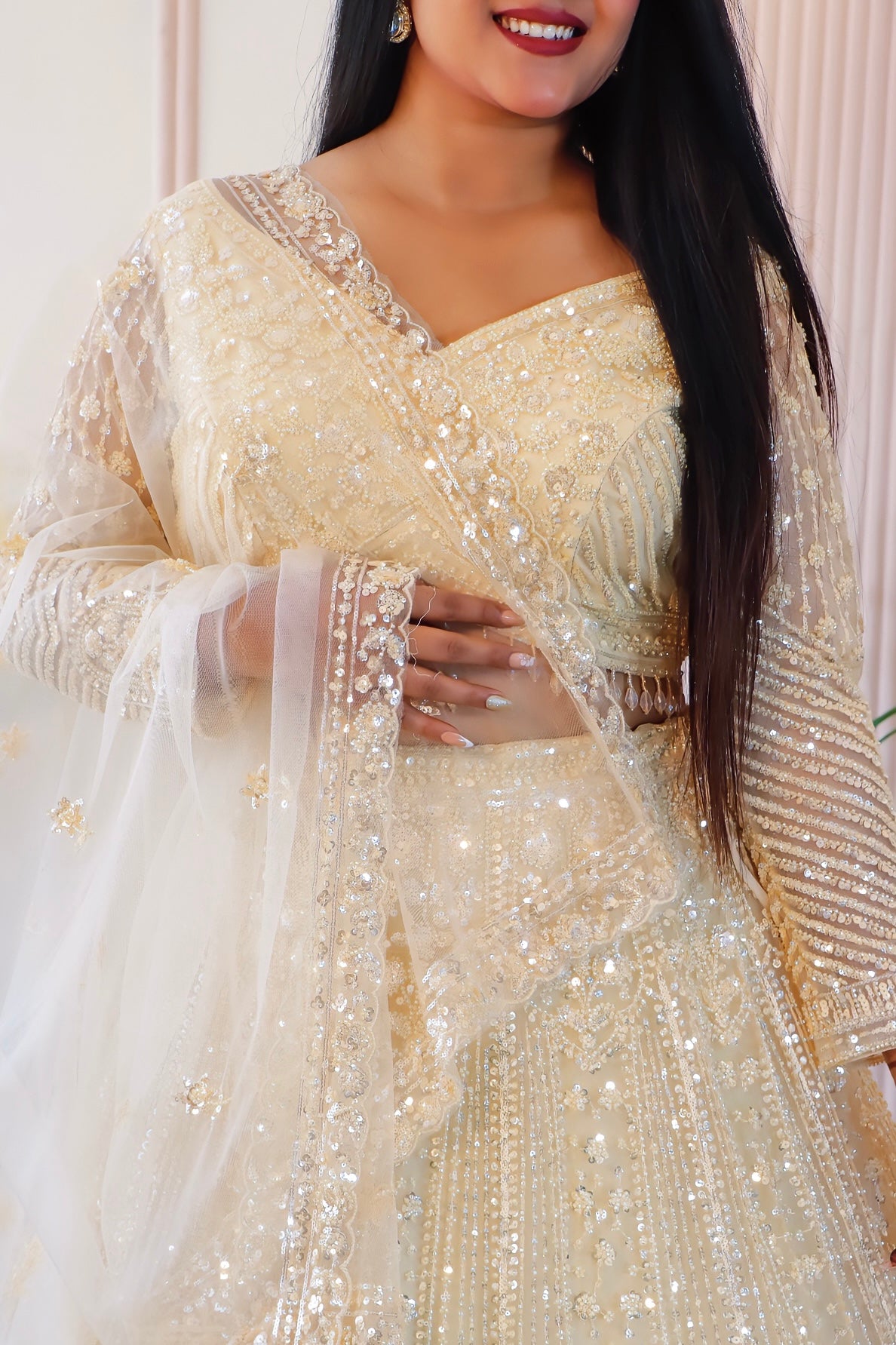 Elegant Cream Net Lehenga