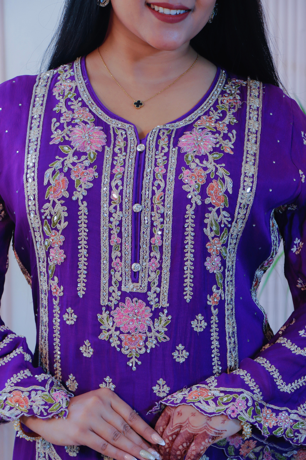 Purple Chiffon Kurti with Palazzo & Dupatta