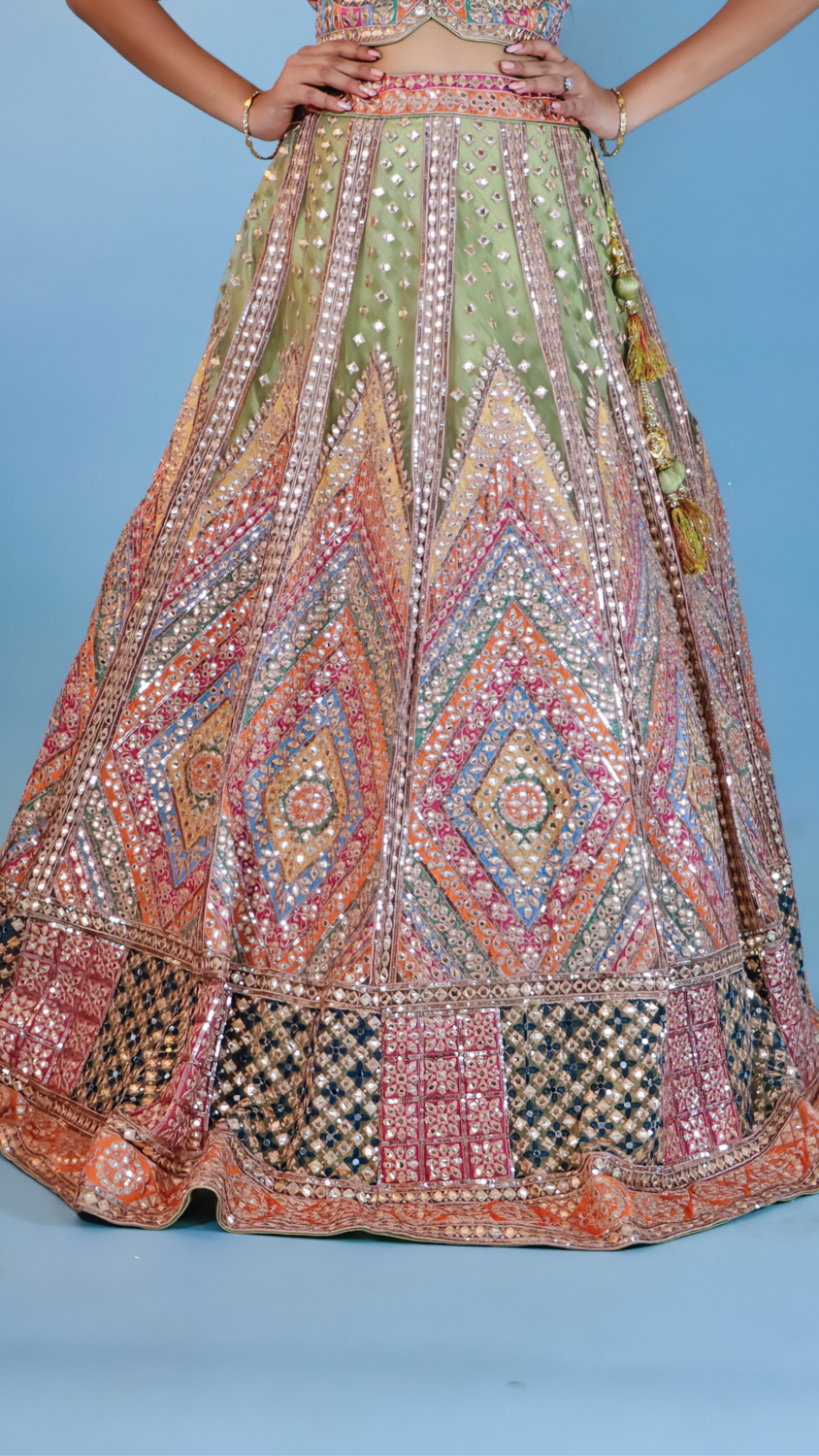 Multicolor Raw Silk Lehenga
