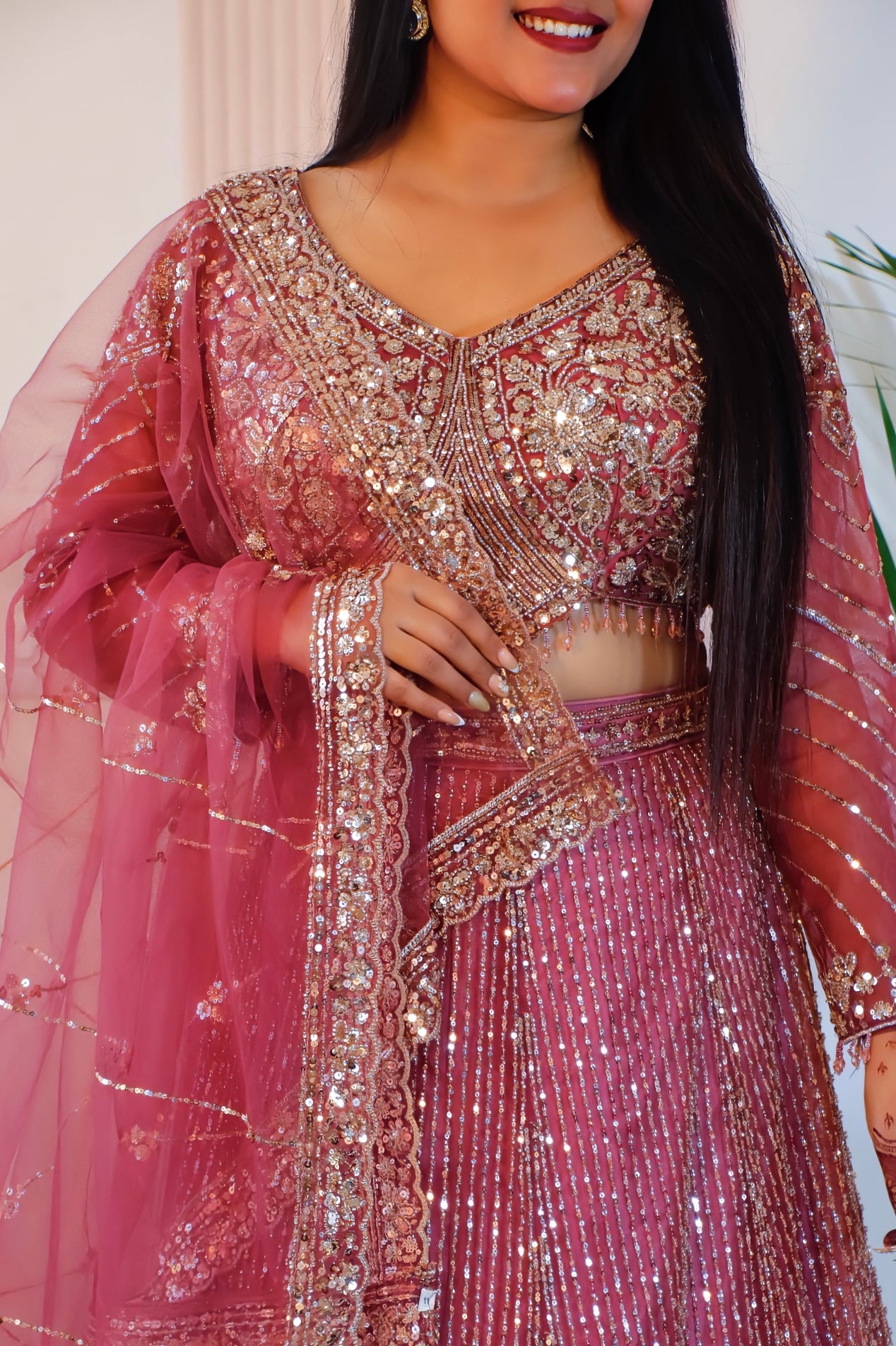 Pink Net Crop Top Lehenga