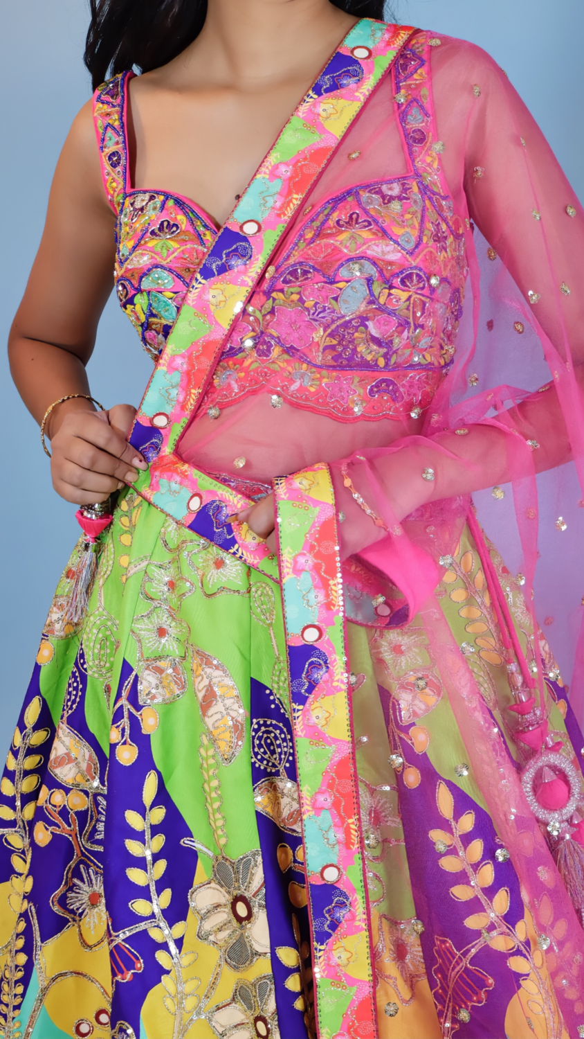Multicolor Silk Blend Lehenga
