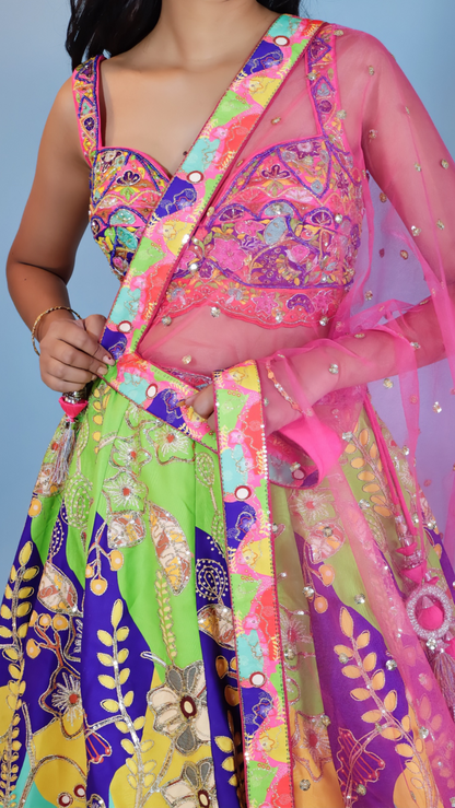Multicolor Silk Blend Lehenga