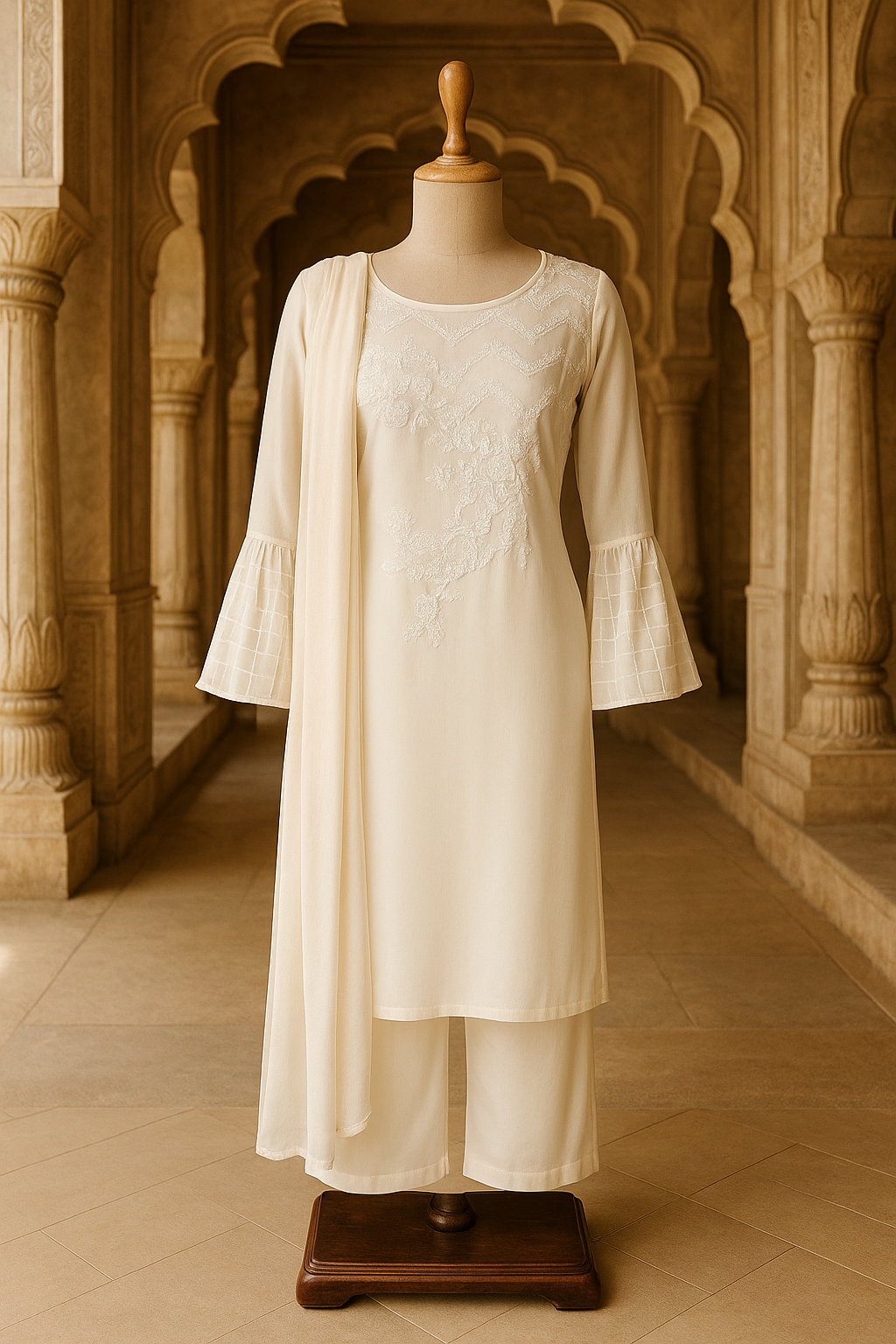 Ivory Flared Sleeve Kurta Set