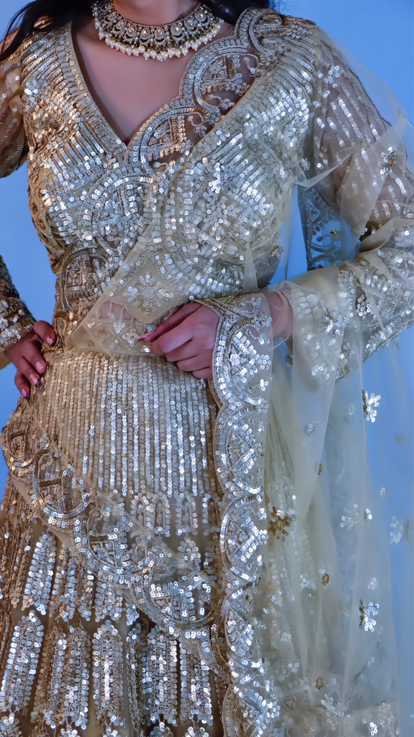 Golden Sequins & Zari Work Lehenga