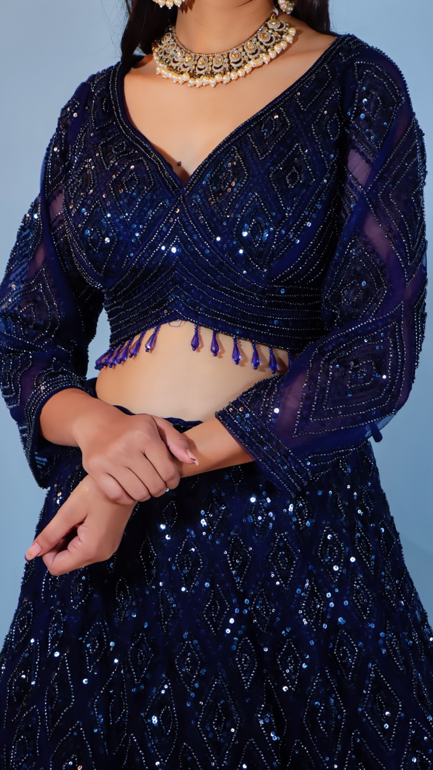 Navy Blue Lehenga with Sequins & Beadwork