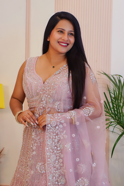 Pink Net Lehenga
