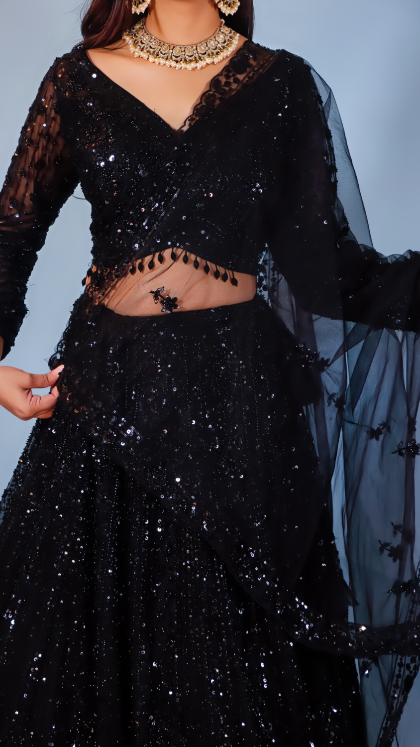 Elegant Black Net Lehenga
