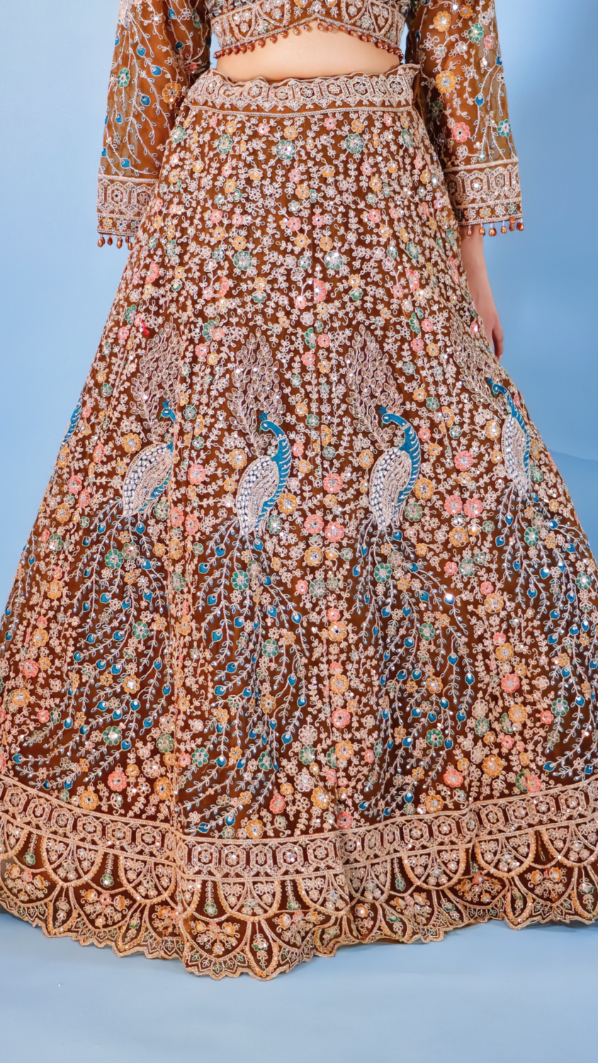 Brownish Golden Net Bridal Lehenga