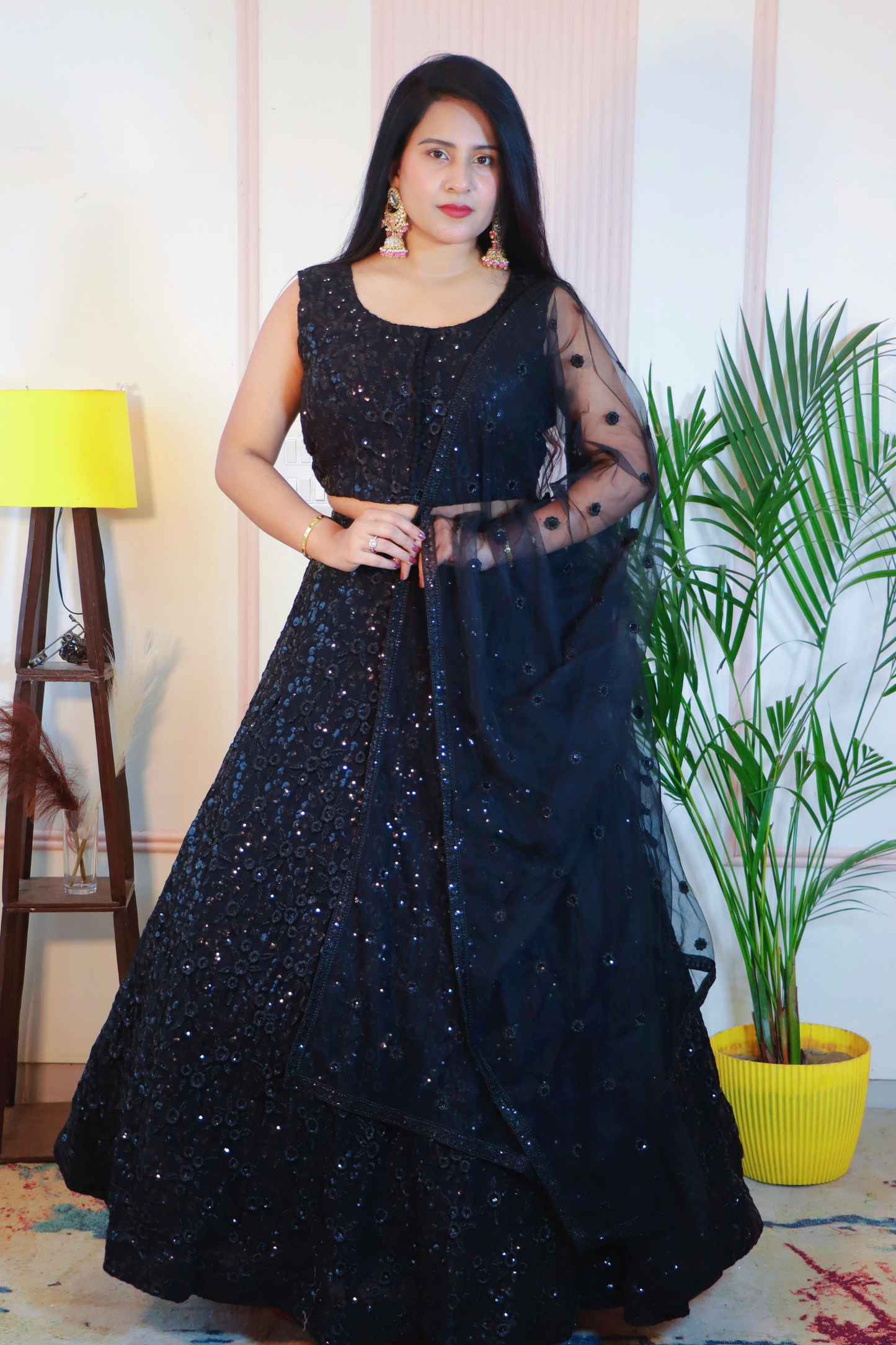 Black Crop Top Lehenga