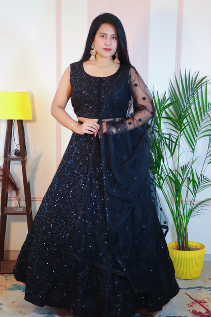 Black Crop Top Lehenga