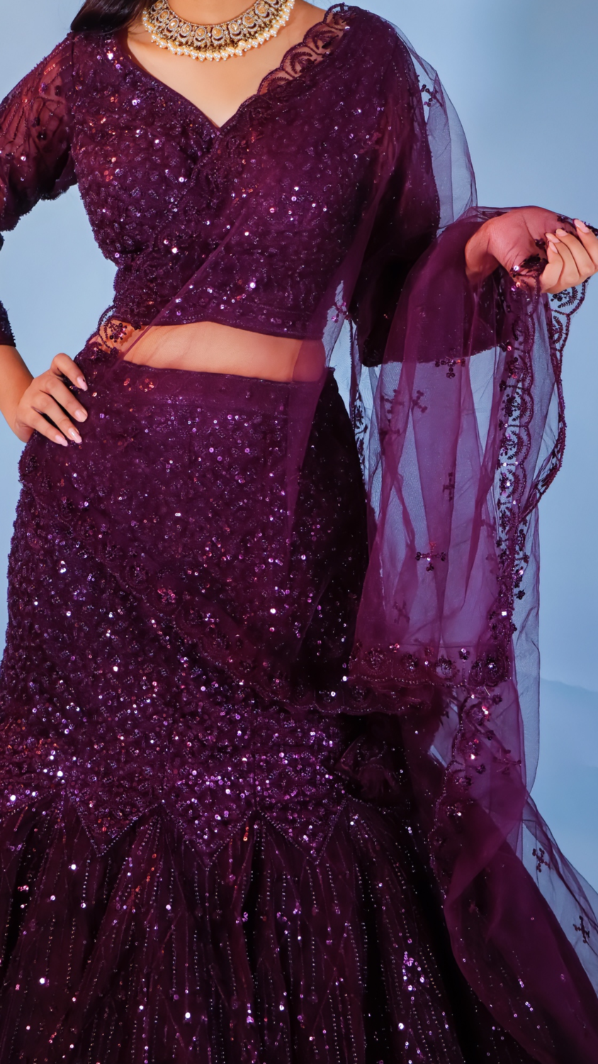 Wine Fish Cut Lehenga