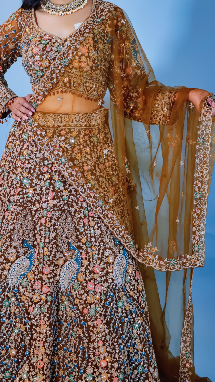 Brownish Golden Net Bridal Lehenga