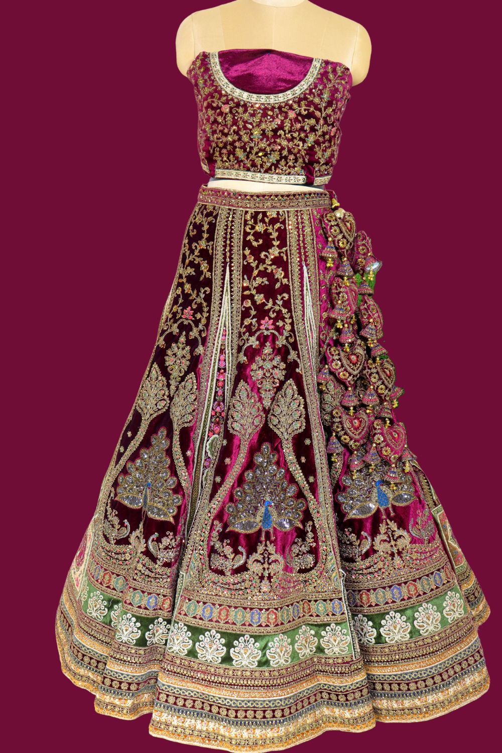 Regal Maroon Velvet Lehenga