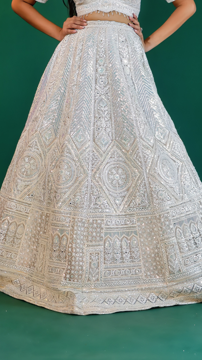 White Raw Silk Lehenga