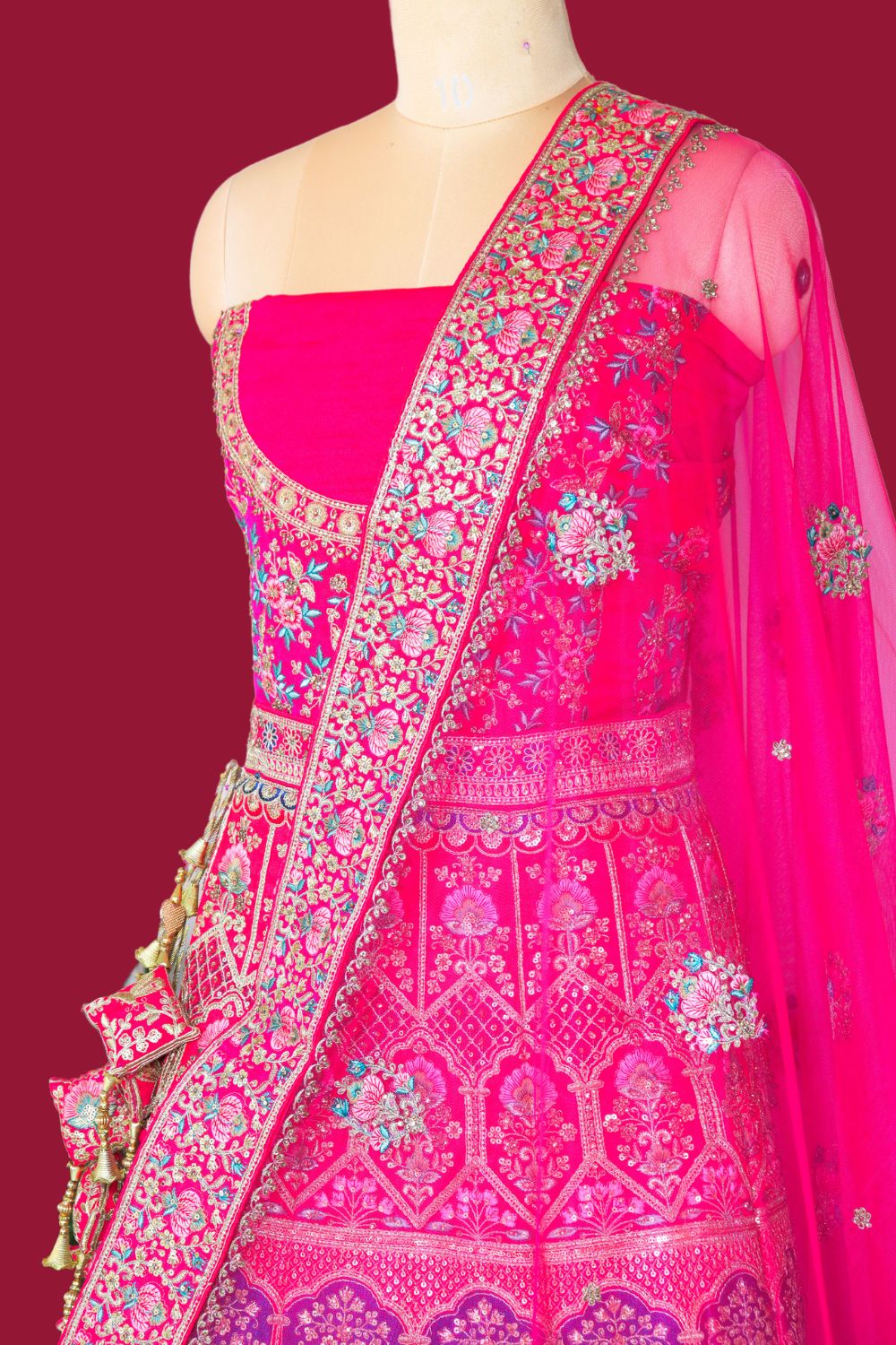 Raw Silk Embroidered Bridal Lehenga