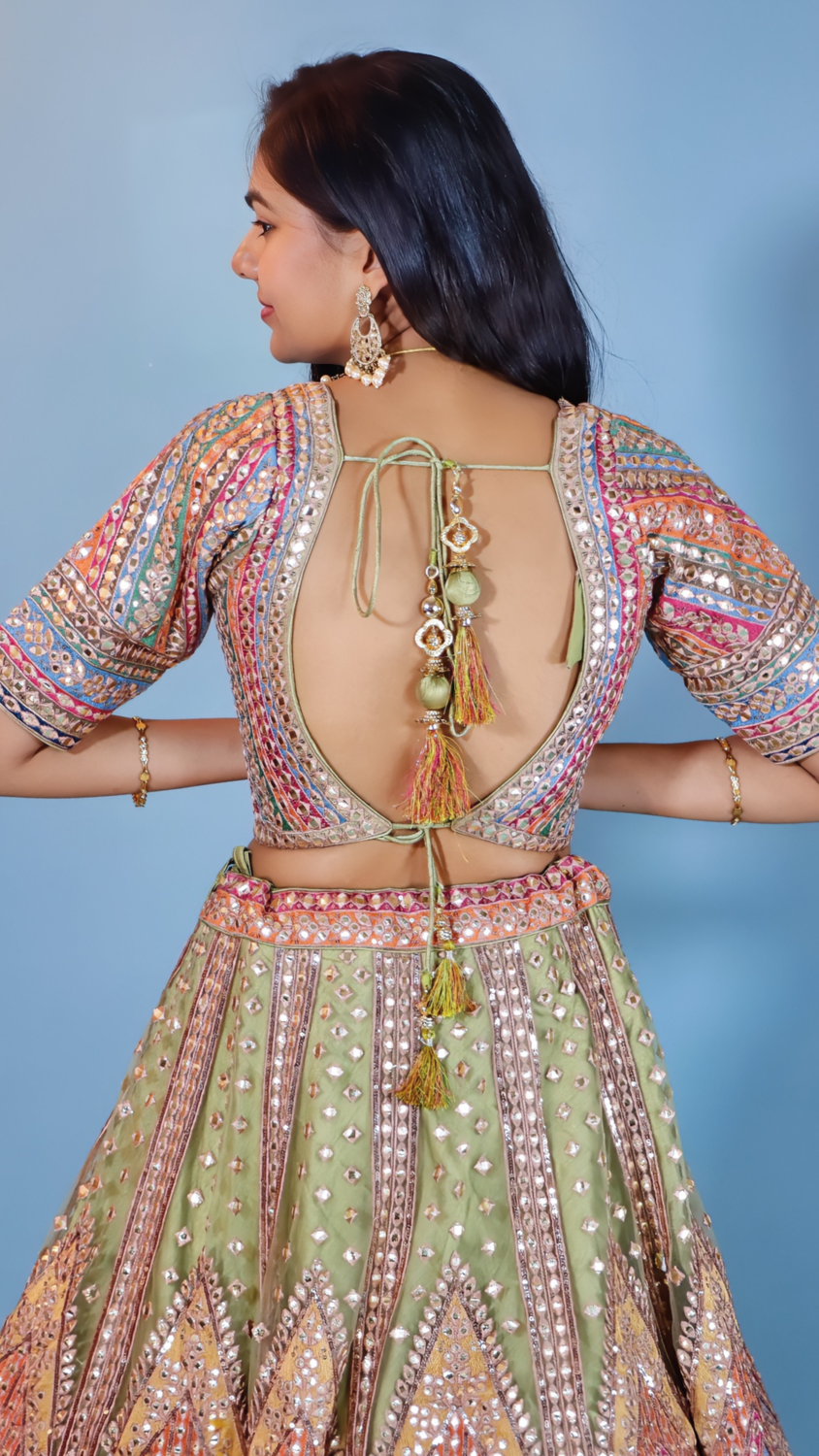 Multicolor Raw Silk Lehenga