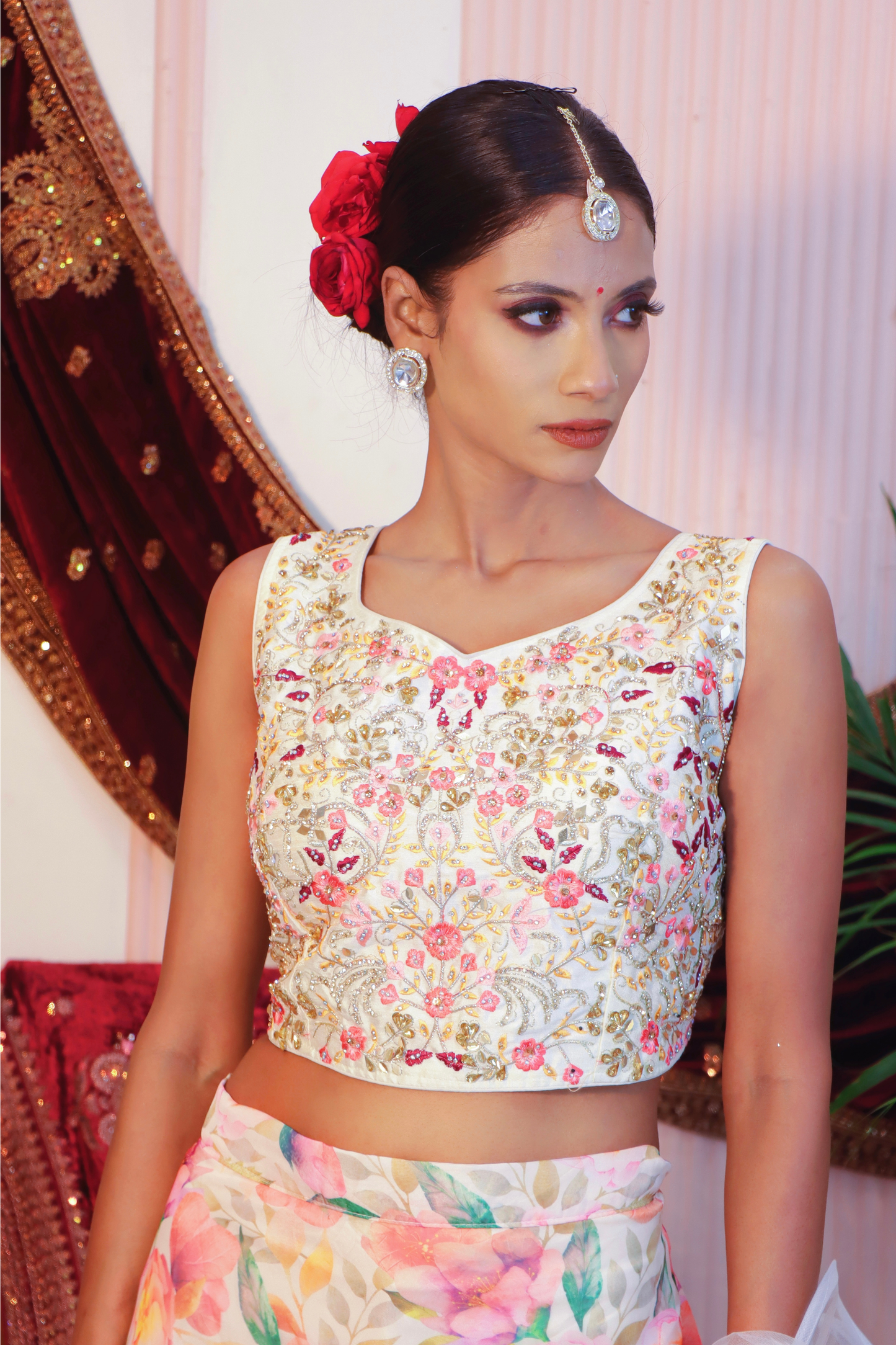 Elegant White Crop Top Lehenga