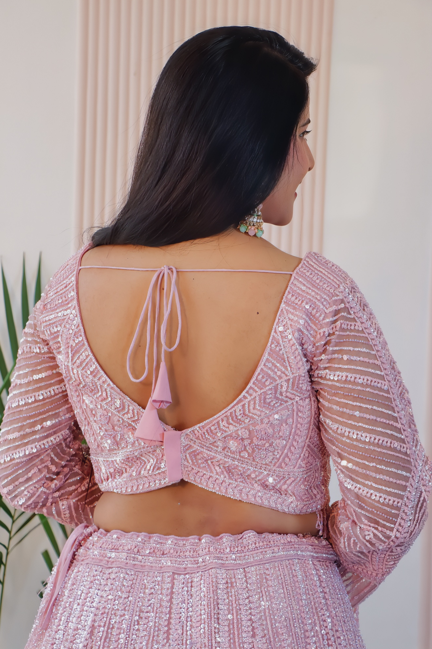 Blush Pink Net Embellished Lehenga Set