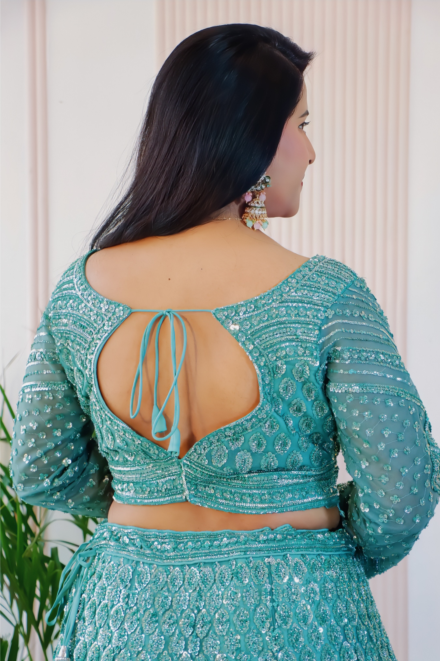 Teal Green Net Lehenga