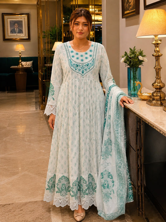 Aqua Noor Embroidered Anarkali Suit Set