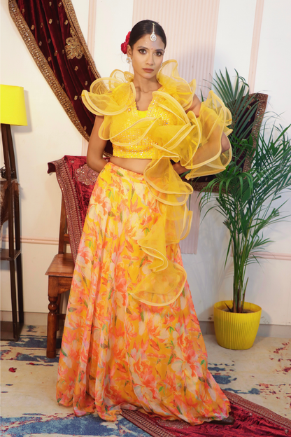 Contemporary Chrome Yellow Lehenga