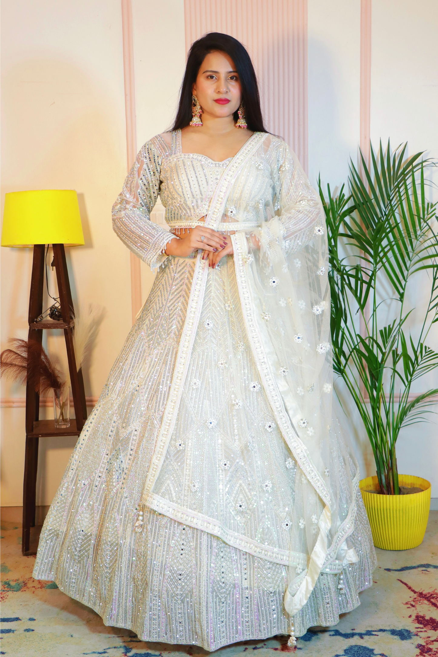 Off White Crop Top Lehenga