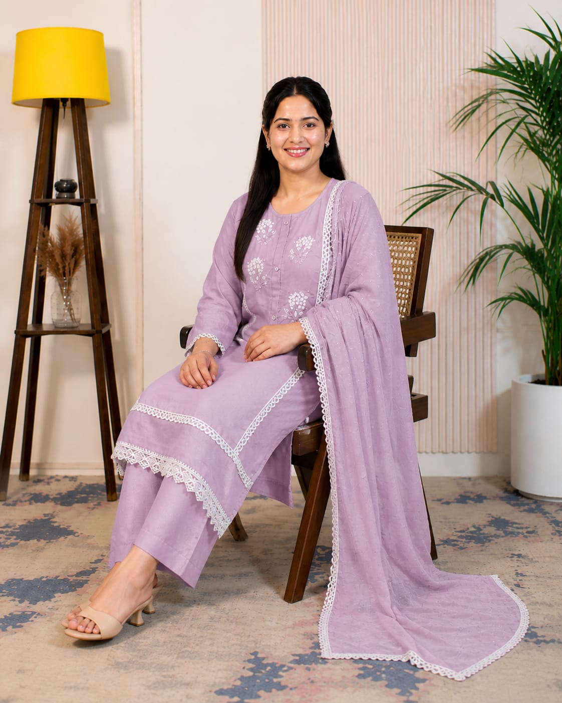 Lavender Grace Embroidered Kurta Set with Dupatta