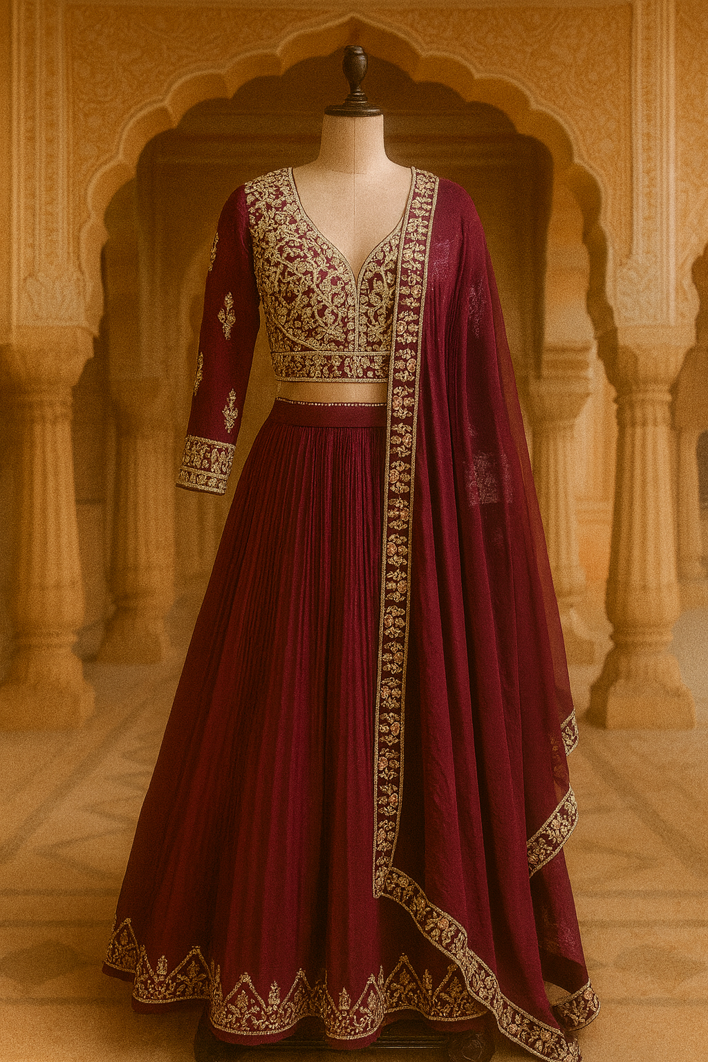 Crop Top Lehenga in Maroon