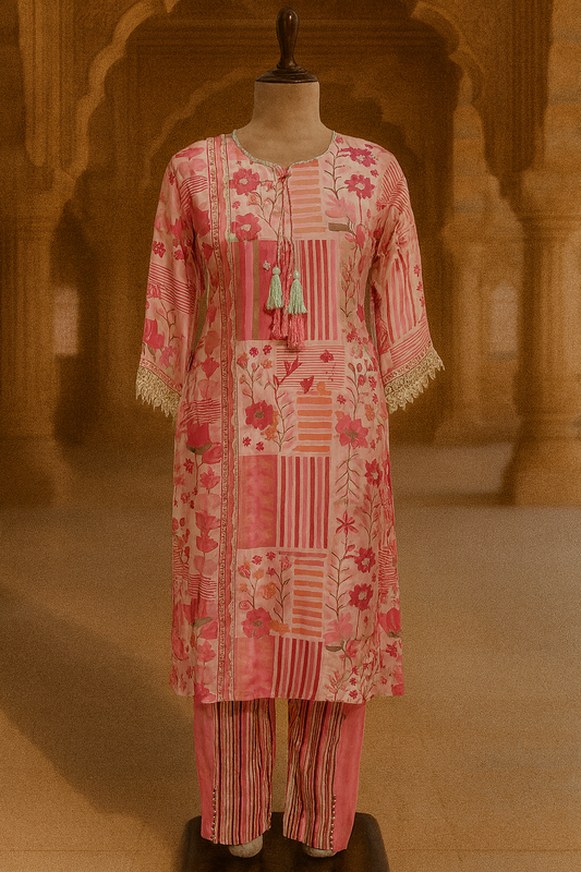 Pink Crepe Floral Print Co-ord Set