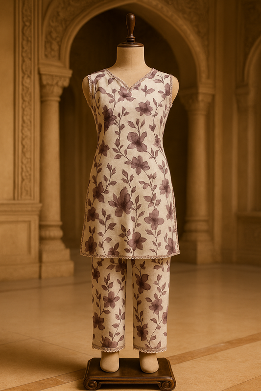 White Cotton Floral Print Co-ord Set