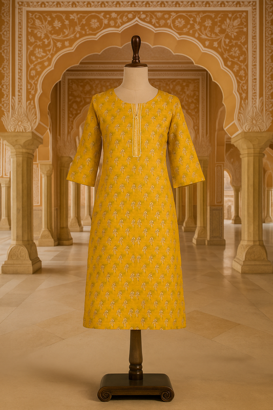Mustard Yellow Cotton Kurti