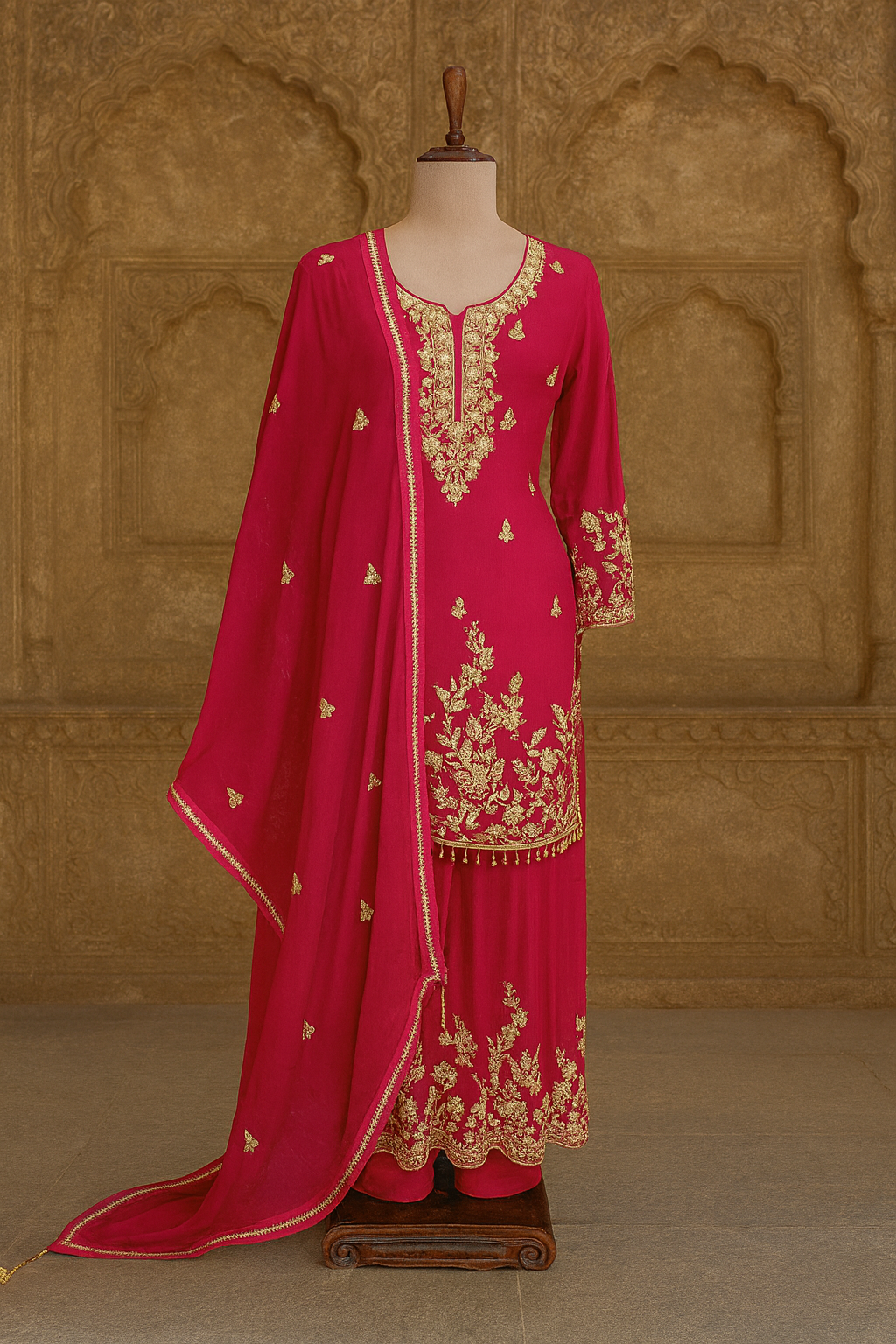 Fusiya Pink Kurti with Palazzo and Dupatta