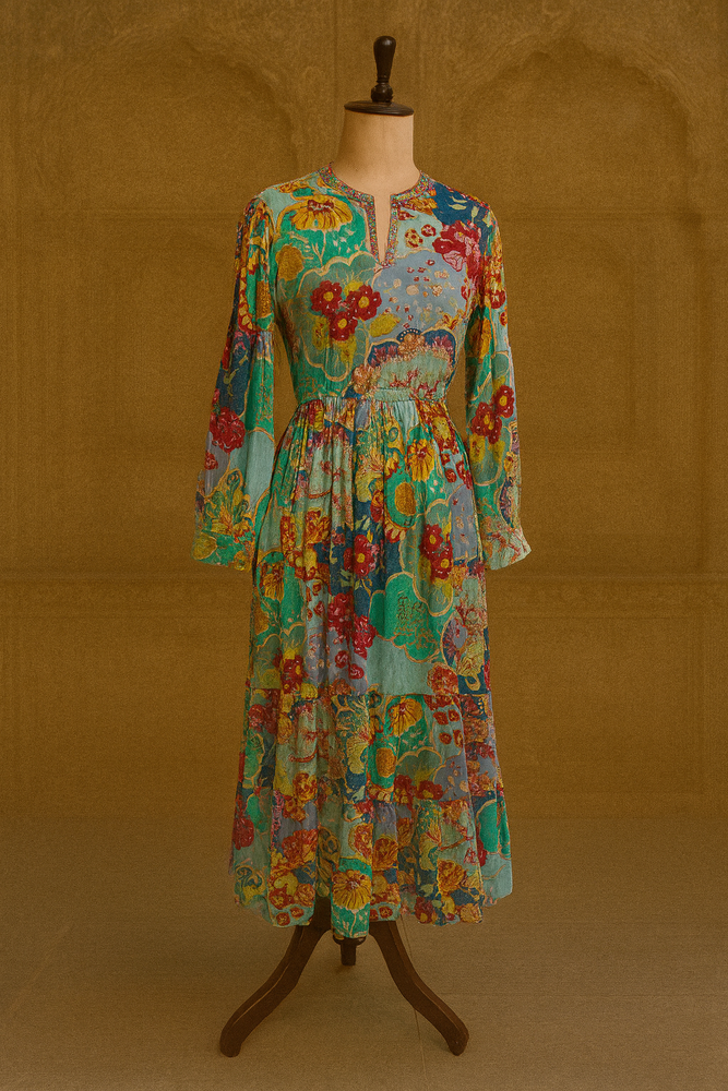 Aqua Green Floral Print Maxi Dress