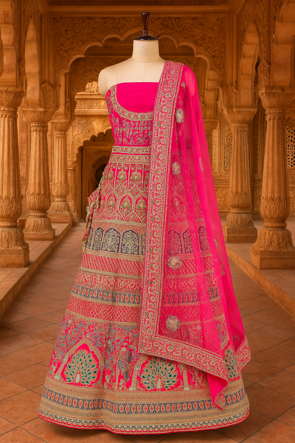 Raw Silk Embroidered Bridal Lehenga