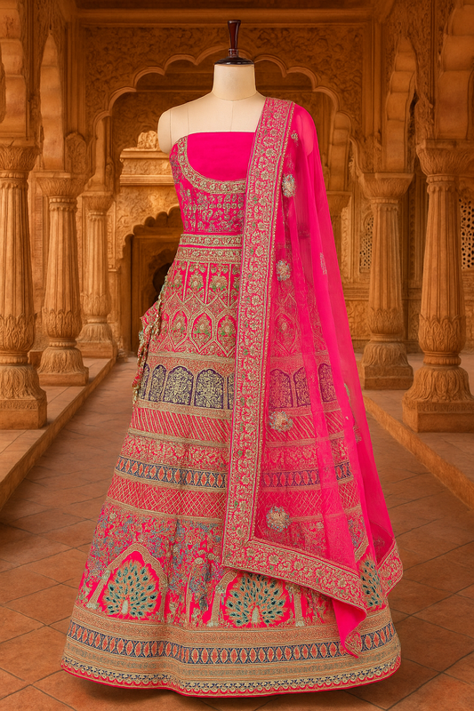 Raw Silk Embroidered Bridal Lehenga