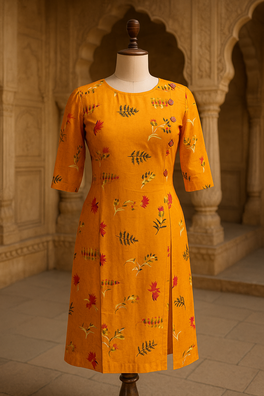 Yellow Printed Kurti