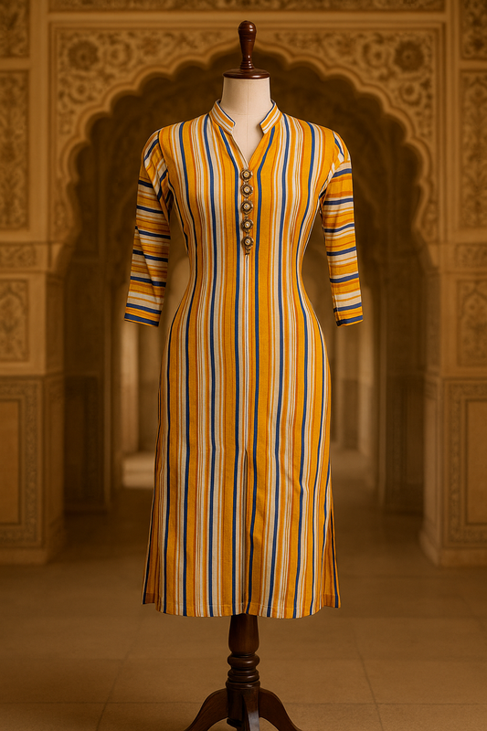Multicolor Cotton Kurti with All-Over Lining Print