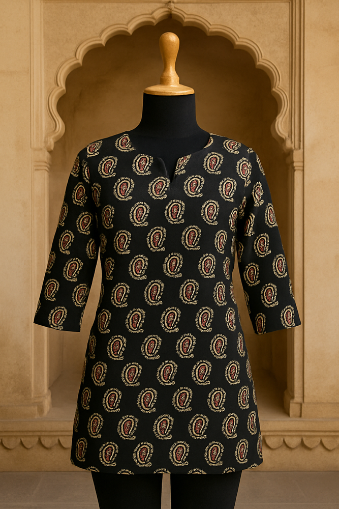 Black Paisley Print Kurti