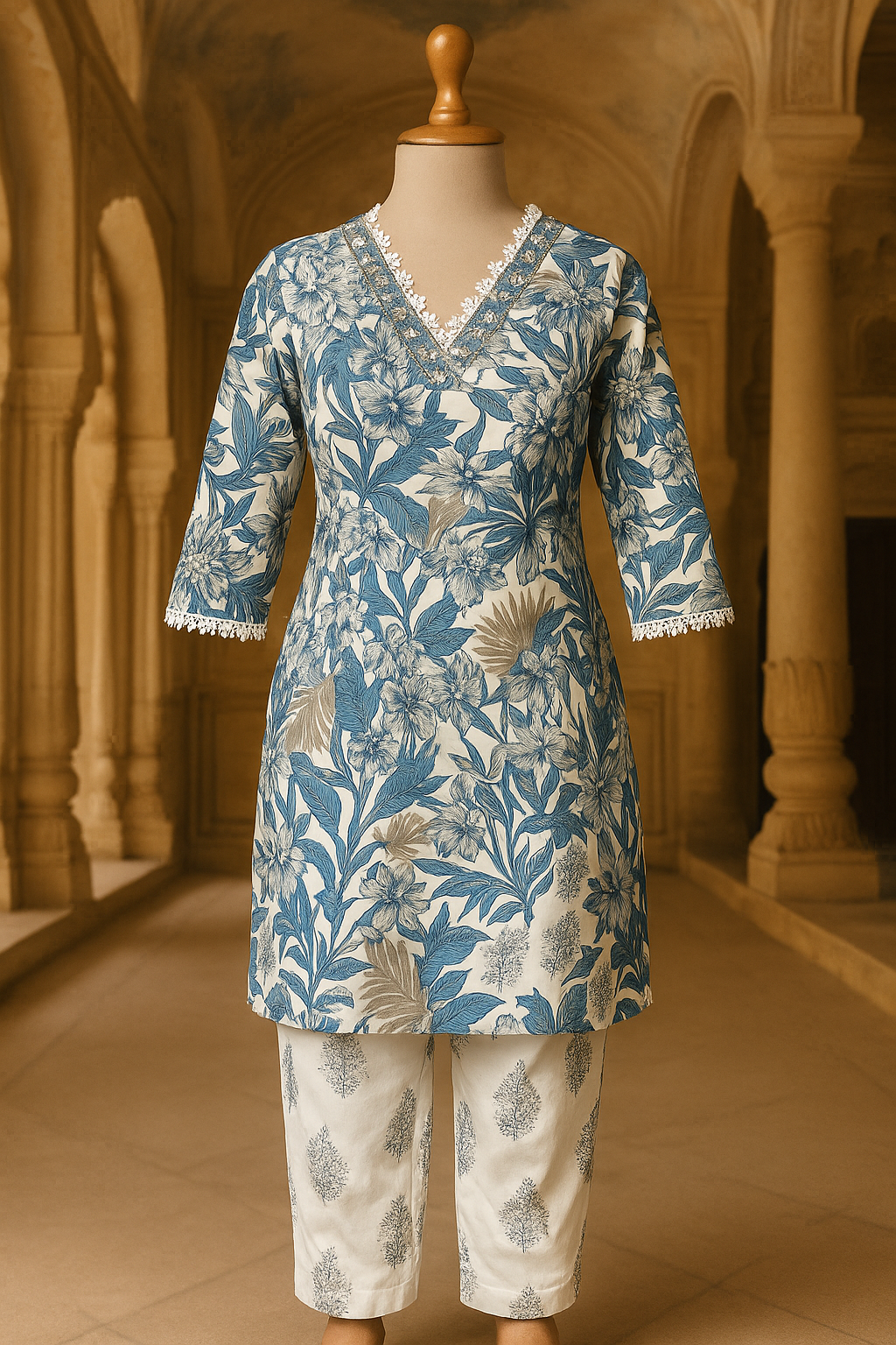 Blue Floral Elegance Co-ord Set