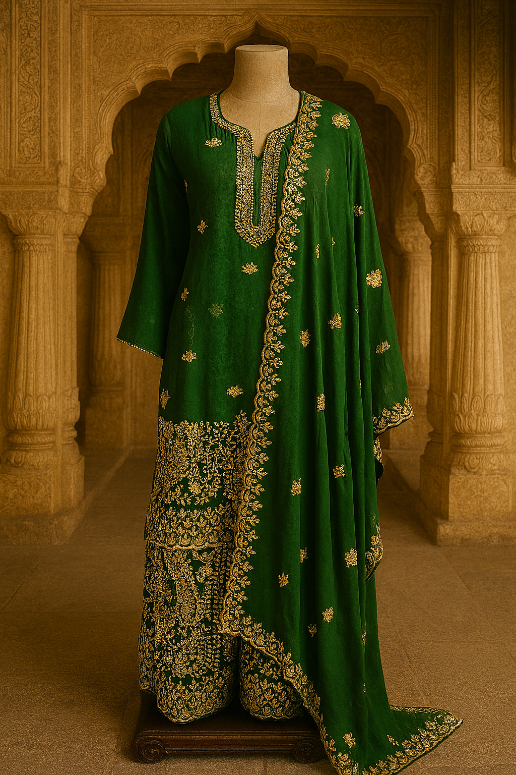 Emerald Green Suit with Golden Embroidery